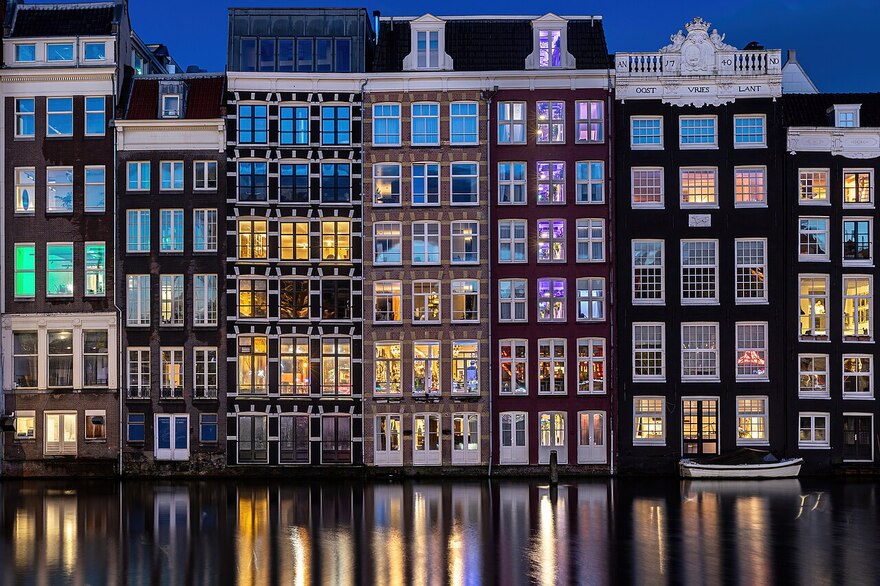 Canal houses in Amsterdam at blue hour