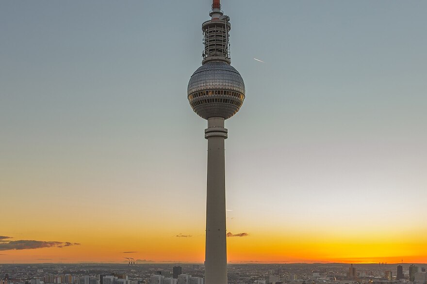 The Berlin television tower at dusk