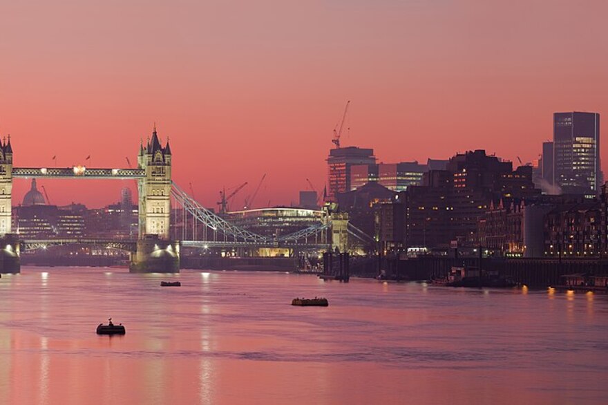 The River Thames and Tower Bridge in London at sunset