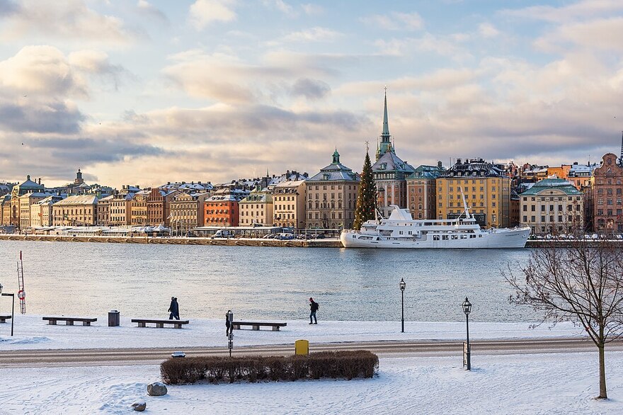 Gamla Stan waterfront in Stockholm in winter