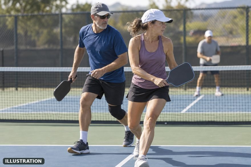 Illustrated graphic for a guide about how pickleball stacking works